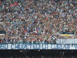 Lo striscione esposto dai Fedayn - E.A.M. in curva B prima di Napoli-Livorno